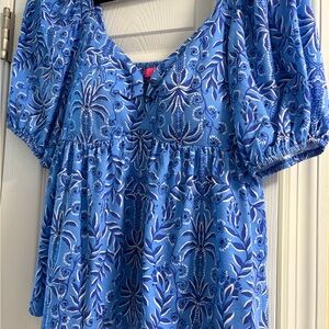 Lilly Pulitzer Blue and White Floral Blouse